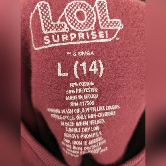 LOL Surprise! Dolls Girls Burgundy Crewneck Sweatshirt Kids Size Large (14) - Picture 3 of 3